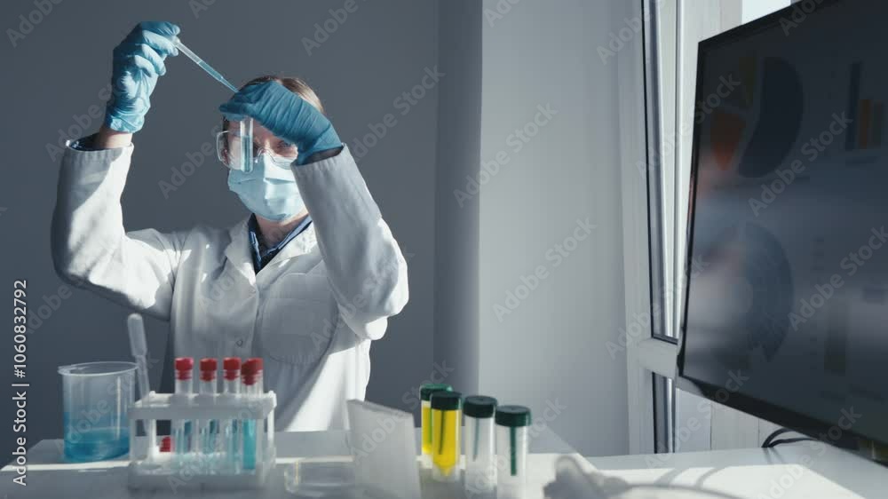 Poster a dedicated scientist is meticulously conducting cuttingedge experiments in a modern laboratory envi