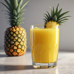 A glass of pineapple juice with fresh pineapple
