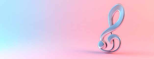 3D Render of Treble Clef on Light Pink and Blue Gradient Background. AI generated illustration
