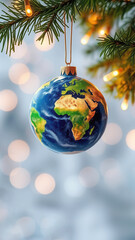 Beautiful earth christmas bauble with copy space