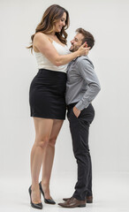 Tall woman and shorter man dating, relationship, height difference comparison concept, tall and short, tall girl beside a short man