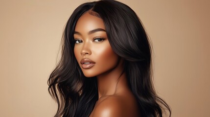 Fototapeta premium Portrait of a beautiful woman with long, black wavy hair