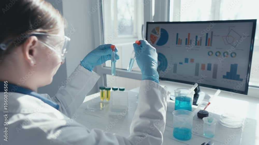 Aufkleber A dedicated scientist conducts experiments and analyzes data in a lab, significantly contributing to biotechnology and healthcare, improving public health outcomes and community wellness