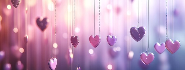 Romantic Abstract Background with Hanging Hearts for Valentine's Day. AI generated illustration