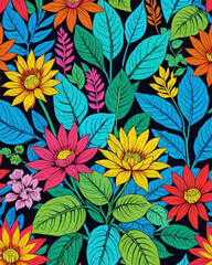 Botanical pattern for printing on wall decorations, covers. Artistic brush strokes. Oil painting