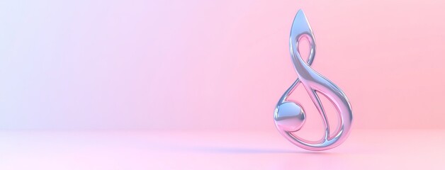 Obraz premium 3D Render of Treble Clef on Light Pink and Blue Gradient Background. AI generated illustration