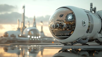 Fototapeta premium Green hydrogen facility, futuristic structure with ecofriendly elements, zeroemission energy plant