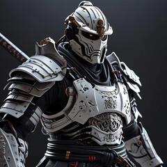 Futuristic samurai robot with white armored