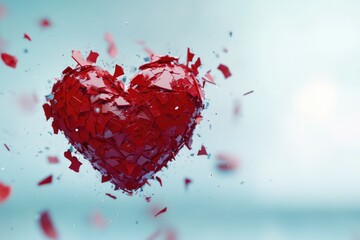 A delicate heart-shaped structure made from fragments of broken glass