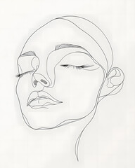 A simple line drawing of a woman's face with her eyes closed.