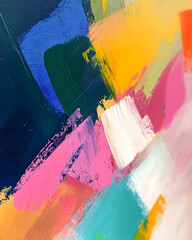Abstract art featuring bold strokes of color, vibrant hues and textures. This unique piece is sure to make a statement in any space.