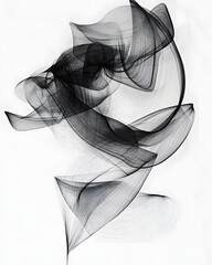 Abstract black and white artwork with flowing lines and shapes.