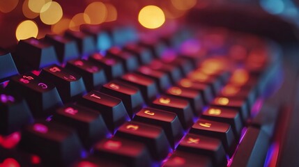 Obraz premium Colorful Gaming Keyboard with Bokeh Effect. AI generated illustration