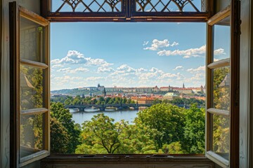 Urban landscape viewed through a window