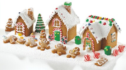 Obraz premium Gingerbread Village with Snow and Candy Decorations