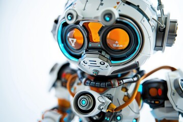Fototapeta premium A detailed view of a small toy robot on a clean white background