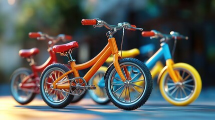 A close-up view of a toy bike on a city street, perfect for illustration or design