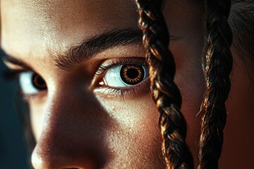A close-up shot of a person with intricate braided hair, great for use in beauty or lifestyle contexts