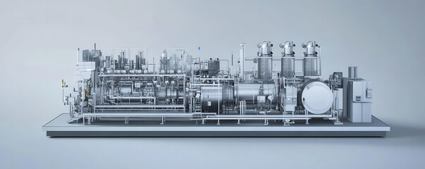 Obraz premium Fuel processing unit, precision machinery, clean and efficient operation, high-tech look