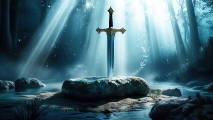 Naklejka premium underwater scene, sunken rowboat, ocean floor, blue-green water, shafts of light, sunbeams penetrating water, atmospheric, mysterious, ethereal, submerged, abandoned vessel, marine environment, deep s