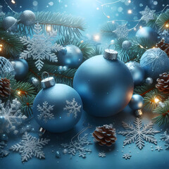 Obraz premium Blue Christmas with snow balls and decorations