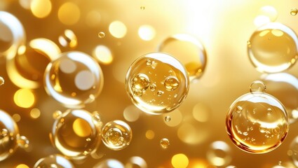 Bubbles, golden liquid, champagne, macro photography, shimmering, effervescent, high-contrast, luxurious, sparkling, reflective surfaces, warm tones, close-up, celebratory, elegant, glossy, transparen