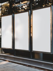 Empty rectangular advertisement panels on a city street, waiting for new content or campaign.