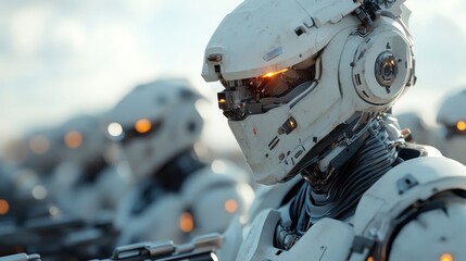 Fototapeta premium Advanced cybersecurity team with futuristic robots in action