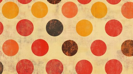 Seamless pattern with red and yellow dots against a textured background, vintage look.