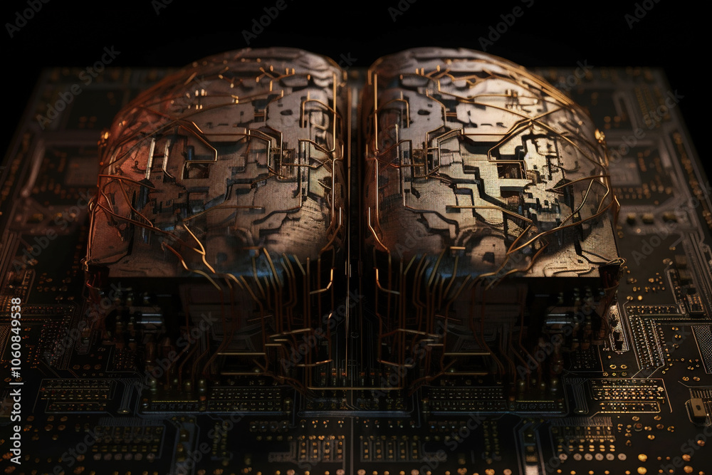Aufkleber Artificial intelligence science concept with technological AI brain on the circuit board