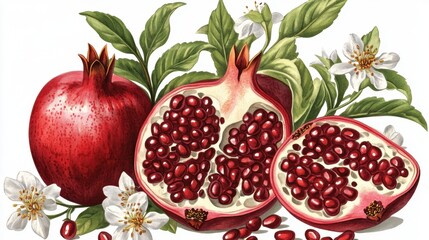 Vibrant Pomegranate Harvest: Juicy Fruit and Blossoming Beauty