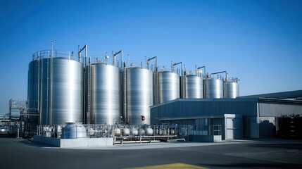 Large fuel storage tanks at refinery, organized industrial setup, neat environment