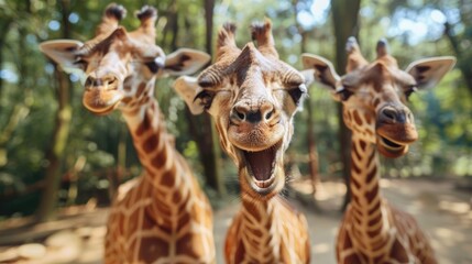 Naklejka premium Group of giraffes standing close, illustration of friendship and social bonding