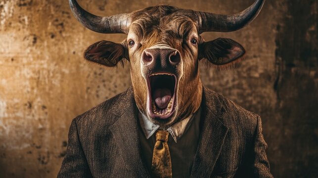 A businessperson dressed in formal attire wears an animal mask, perfect for Halloween parties or corporate events