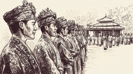 Fototapeta premium Traditional Attire Hand-Drawn Sketch of Cultural Festival