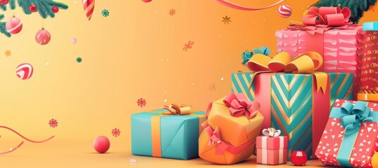 Festive Holiday Banner for Fashion Sale with Gift Boxes and Bright Call to Action
