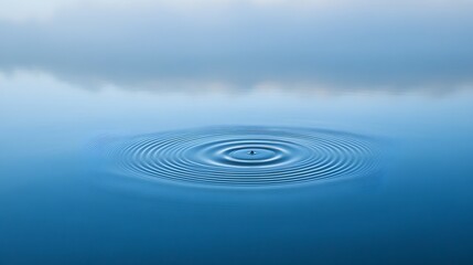 Obraz premium A single water drop creating ripples on a clear blue lake