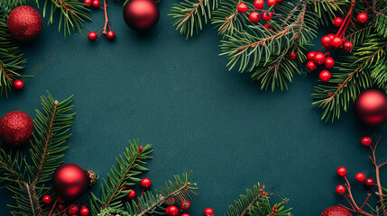 A Festive and Joyful Christmas Background Featuring Lush Evergreen Foliage and Beautiful Bokeh Lights