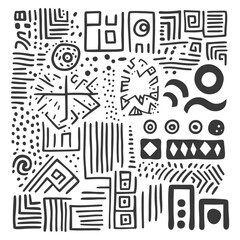 Abstract Black and White Geometric Pattern with Hand Drawn Shapes