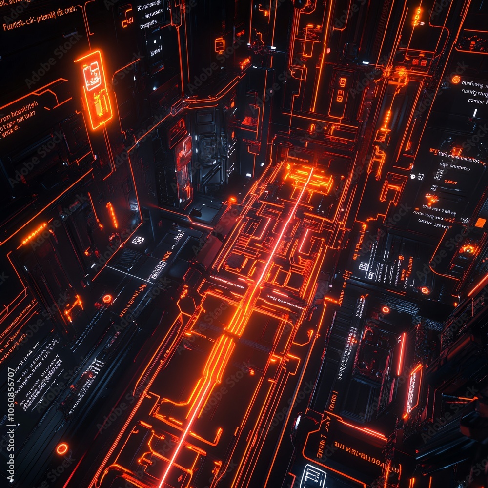 Leinwandbilder explore the intricate details of a futuristic sci-fi circuit pattern running diagonally through a di
