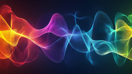 Fototapeta premium Colorful abstract waves flow across a dark blue background