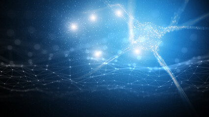 Glow nerve cell with digital artificial intelligence network illustration background.	
