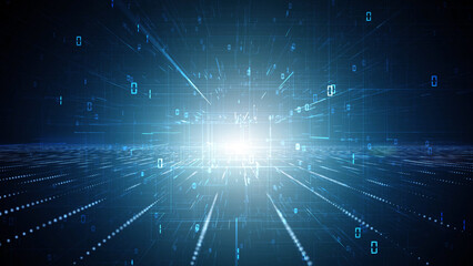 Digital technology computer binary code network lines illustration.	
