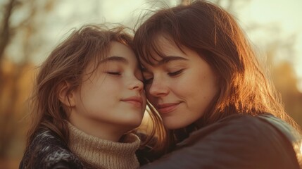 Warm family moment captured in golden sunlight.