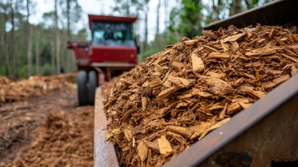 Fototapeta premium Sustainable energy production: closeup of biomass pelletizing machine in action