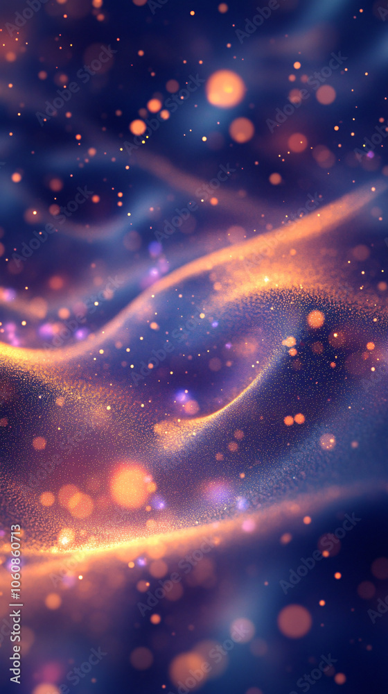Aufkleber golden glitter dust particles sparkling on abstract wavy surface background