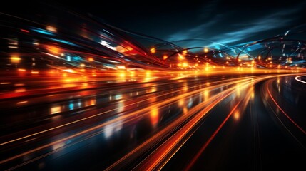 A blurry image of a city street at night with many lights