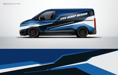 Sporty van wrap livery design for universal medium, Abstract racing graphics with dark blue and white gray colors. van vector eps10 ready print printable file