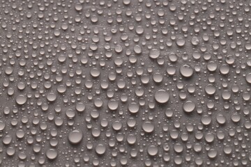 Water drops on gray background, top view