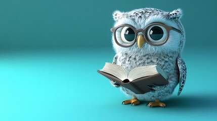 Obraz premium Cute Owl Wearing Glasses Reads a Book